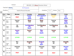 2022-23 Schedule - Mr. Pomponio
